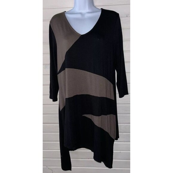 Et Lois Sz ?? (See Meas) Black Taupe Pieced Artsy Pullover Tunic Top EUC - Picture 1 of 10